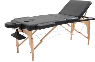 Massagetafel inklapbaar - 3 secties - 185x70cm - hout - zwart - Viking Choice