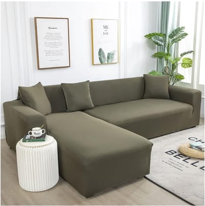 Slofhoes Bank - Bankhoes Elastisch - Bank Beschermen - Universele Pasvorm - 235-300 cm - Groen Grijs