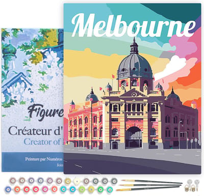 Figured'Art Schilderen op Nummer Volwassenen met lijst Reisposter Melbourne - Handwerk acrylverf Kit DIY Compleet - 40x50cm Canvas al ingelijst