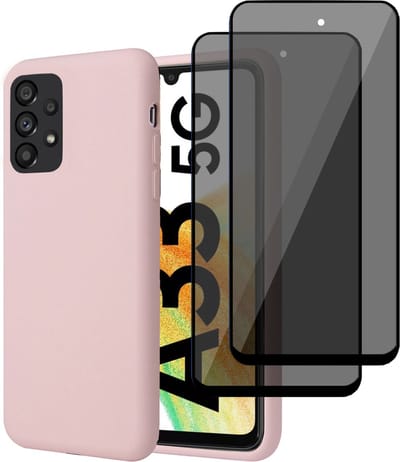 Hoesje geschikt voor Samsung A33 5G + 2x Privé Screenprotector – Privacy Tempered Glass - Back Case Cover Roze
