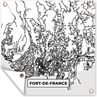 Tuin poster Frankrijk Fort-de-France - Plattegrond - Stadskaart - Kaart - Zwart wit - 200x200 cm - Tuindoek