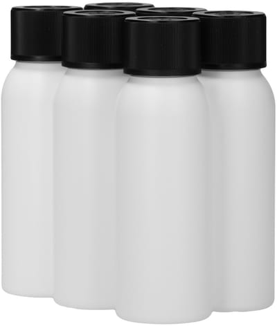 6 x 100 ml ronde fles HDPE wit + Kindveiligedop zwart - BPA Vrij - Niet Breekbaar - Plastic Flesjes Navulbaar - Met Dop - Lege Flessen - 6 stuks