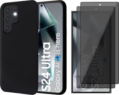 Hoesje geschikt voor Samsung Galaxy S24 Ultra - 2x Privacy Screenprotector Volledig Dekkend Glas - Mat Back Case Zwart