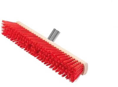 Brede straatveegbezem met metalen houder voor industriële en tuinreiniging - 50 cm, rood