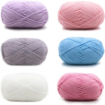 Haakgaren, brei- en haakgaren, handbreigaren, katoengaren, wol om te haken, bevat melkkatoengaren, katoen voor haken, haken en kunsthandwerk, 6 kleuren, 6 stuks, 50 g
