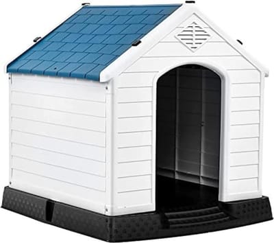 Hondenhuis Hondenhok kunststof weersbestendig 73,6 x 66,5 x 69,5 cm - Wit + Blauw - Medium