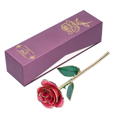 24K Vergulde Roos Bloem Roze Groen Blad voor Valentijnsdag Cadeau Decoratie met Basis pink