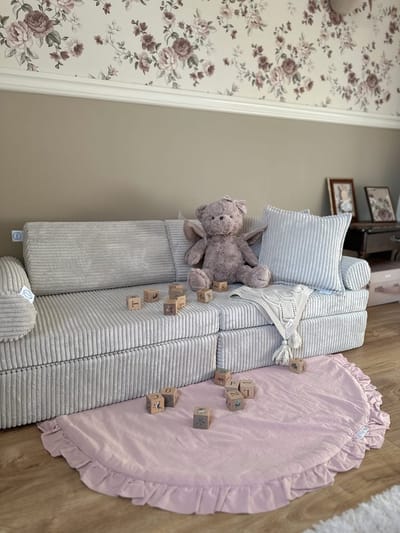 Mini Kinderzetel - Speelsofa- Rib velvet - Grey Comfort (inclusief 2 bolsters en 2 kussens)- Modulaire bank