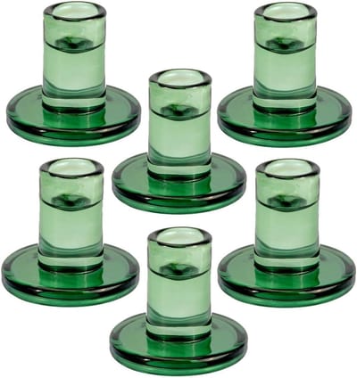 Set van 6 Groene Glazen Kandelaars voor Dunne Kaarsen