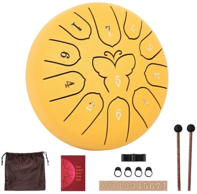 Livano Handpan - Tongue Drum - Steel - Regen - Klankschaal - Geel
