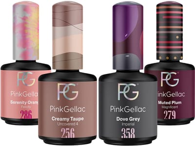 Pink Gellac Gellak Set - Manicure Set met 4 x 15ml Kleuren - 286 Serenity Orange - 256 Creamy Taupe - 358 Dove Grey - 279 Muted Plum - Gel Nagellakset voor Thuis