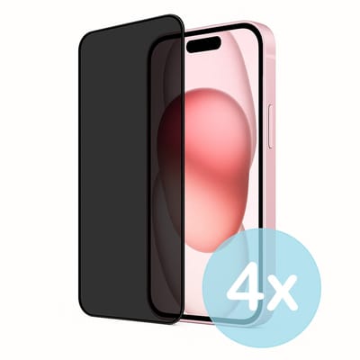 Privacy Screenprotector Geschikt voor iPhone 15 – Anti-Gluren – Krasbestendig Gehard Glas 9H – Volledige Dekking – 4-Pack – FuturiQ
