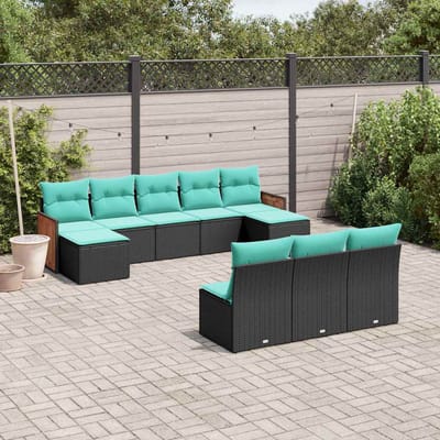 vidaXL - 10-delige - tuinbankset - met - kussens - van - zwart - polyrotan