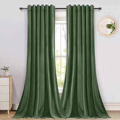 Verduisterende Gordijnen - Qelus - Gordijn - Curtains - Kant en Klaar - Fluweel Gordijnen - B 132 x H 213cm - Olijfgroen - 2 stuks