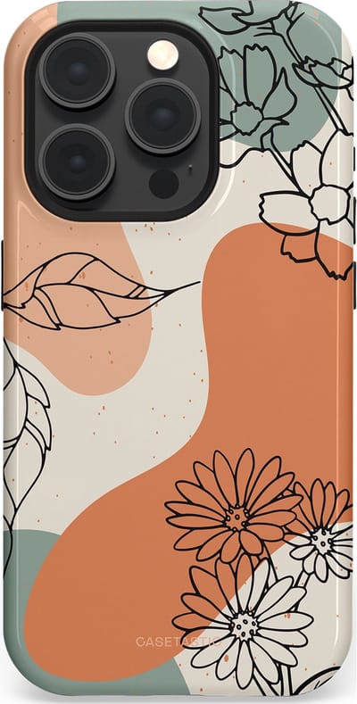 Casetastic hoesje geschikt voor Apple iPhone 15 Pro - MagSafe - Dubbellaagse bescherming - Lijnenspel Botanisch - Fashion Case - Crème Saliegroen Perzik