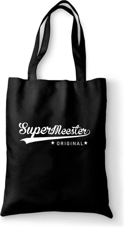 Katoenen tas met tekst Supermeester - kado voor meester - Voor de Meester - tas zwart katoen - tas met de tekst - cadeau voor meester- tas met tekst