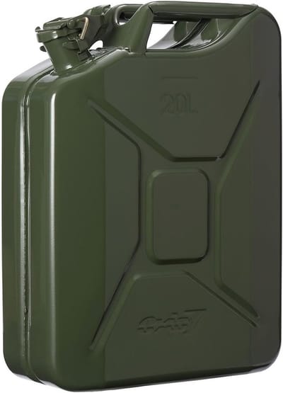 Metalen brandstofjerrycan 20 liter - olijfgroen, lekvrij en VN-goedgekeurd