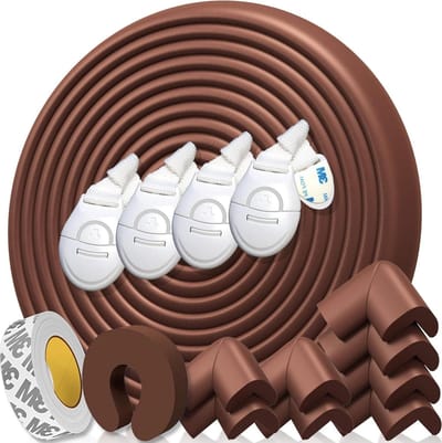Randbescherming voor kinderen van rubber - 64 meter totale afdekking - rol nestje en 8 zachte hoeken - deurstopper - ladeblokkering - Certificaat