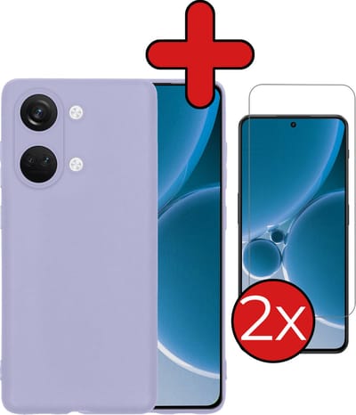 Hoesje - Met 2x Screenprotector - Geschikt voor OnePlus Nord 3 - Sterk & Shockproof - Telefoon Hoes - Back Cover - Siliconen Case - Telefoonhoes - Lila