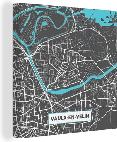 Canvas Schilderij Vaulx-en-Velin - Frankrijk - Stadskaart - Kaart - Plattegrond - 20x20 cm - Wanddecoratie