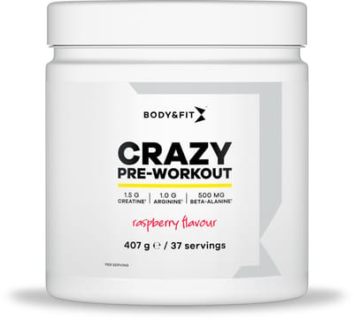 Body & Fit Crazy Pre-Workout - Framboos smaak - Pre Workout - 407 gram (37 doseringen)