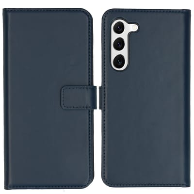 Selencia Hoesje - Geschikt voor Samsung Galaxy S23 - Echt Lederen Bookcase - Blauw