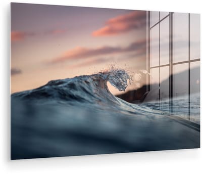 ® Glasschilderij 180x120 cm - Schilderij acrylglas - Zee - Lucht - Golf - Foto op glas - Muurdecoratie woonkamer - Wanddecoratie slaapkamer - Schilderijen