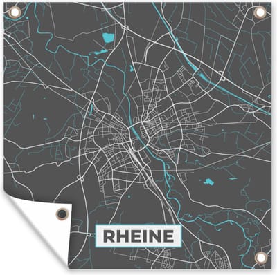 Tuin poster Duitsland – Blauw – Rheine – Stadskaart – Kaart – Plattegrond - 200x200 cm - Tuindoek