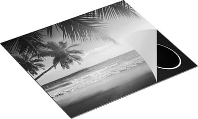 Chefcare Inductie Beschermer Tropisch Strand tijdens Zonsondergang - Zwart Wit - 60x50 cm - Afdekplaat Inductie - Kookplaat Beschermer - Inductie Mat