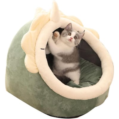 Warm Gezellig Huisdierbed Antislip Onderkant Kattenhuis Kussen Uitneembaar en Wasbaar Huisdier Slaapnest Bed beige