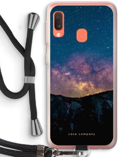 Case Company® - Hoesje met koord geschikt voor Samsung Galaxy A20e hoesje met Koord - Travel to space - Telefoonhoesje met Zwart Koord - Bescherming aan alle Kanten en Over de Schermrand