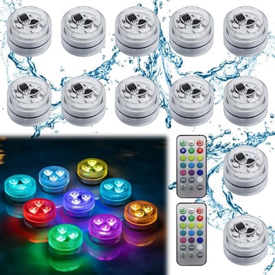 Mini LED Onderwaterverlichting, 12 Waterdichte Lampen met Afstandsbediening voor Vijvers, Fonteinen en Tuinverlichting in RGB Kleuren