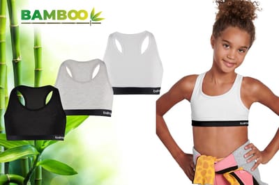 Bamboo - BH Meisjes - Topjes Meisjes Ondergoed - Crop Top Meisjes - 3 Stuks - Zwart Grijs wit - 110-116 - Ondergoed Meisjes - Ondergoed Kinderen