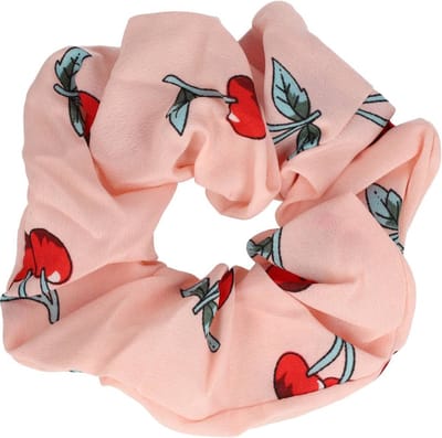 Haarsoires Haarelastiek Scrunchie – Kersenprint – Gladde Stof – Rood Roze - Haarkrinkel - Haar Elastiek met Stof - Zacht & Haarvriendelijk