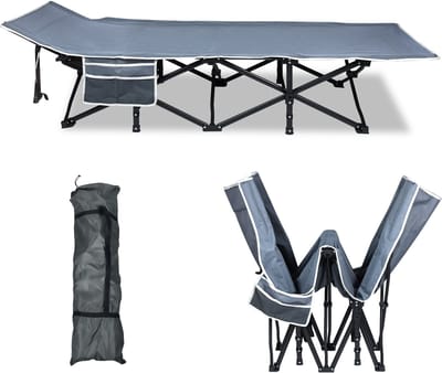 NAIZY Veldbed, inklapbaar, 190 x 62 x 38 cm, campingbed incl. draagtas en zijzak, opvouwbaar reisbed, max. 250 kg belastbaar, logeerbed, opklapbed