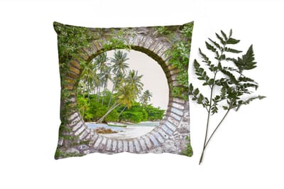Sierkussens - Kussentjes Woonkamer - 40x40 cm - Palmbomen - Tropisch - Doorkijk - Strand