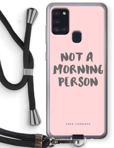 Case Company® - Hoesje met koord geschikt voor Samsung Galaxy A21s hoesje met Koord - Morning person - Telefoonhoesje met Zwart Koord - Bescherming aan alle Kanten en Over de Schermrand