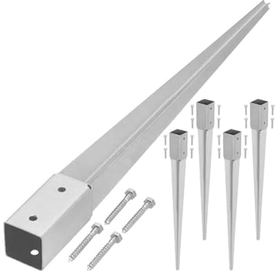 KOTARBAU® 4 stuks Paalhouder met Punt, Paalvoet, Verzinkt Staal, 60 cm, Zilver, 46 x 46 mm, Puntpaalhouder, Paalhouder voor Schutting, Tuinpalen Hout Inslag, Duurzaam