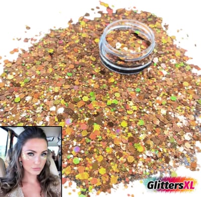 GlittersXL® Chunky Glitters (Goud) voor Lichaam en Gezicht - Biologisch Afbreekbaar Festival Glitters Gold - Face & Body Jewels Make-up - Glittergel Tattoo - Carnaval Feest Dames Vrouwen