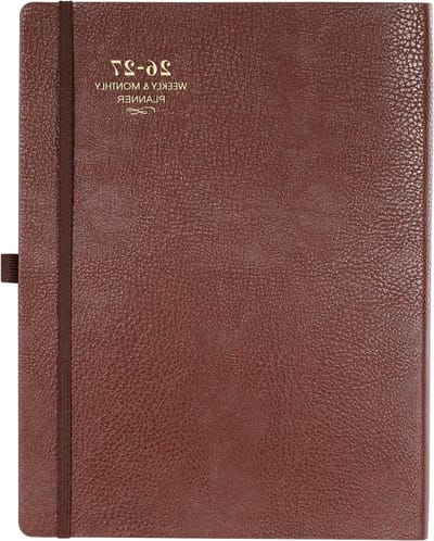 Planner 2025-2026 - July 2025 - June 2026, Academic Planner 2025-2026, Week and Month Planner, Leather Cover Calendar Planner with Thick Paper, Back Pocket with Note Pages, Brown (8.5 x 11 Inch)