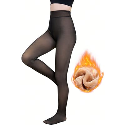 Collants doublés polaire transparents pour femmes - Faux collants chauds translucides leggings transparents épais, pour l'hiver One Size black