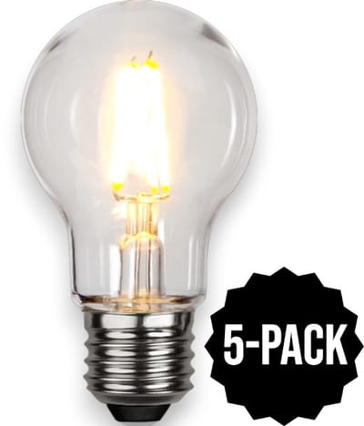 5-Pack | Prikkabel - Standaard bol - E27 - 2.4W - Extra Warm Wit - 2700K - Filament - Helder