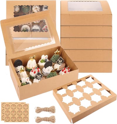 Set van 10 Cupcake Dozen met Venster en Inzetstukken voor Muffins en Taarten