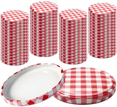 Dailygoods- Schroefdeksel 82 mm - Rood/Wit Geruit - Twist-off Deksel - Luchtdicht - 60 Stuks - Blikmateriaal - Inmaakdeksel