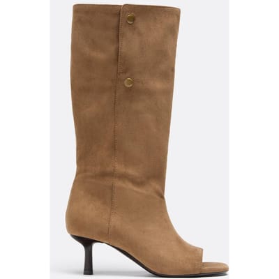 Stradivarius Slouchy enkellaarsjes met imitatiesuède en open neus  BEIGE 35