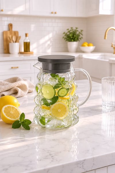 Mevaz Glazen Karaf 1800 ml – Waterkaraf met Deksel en Handvat – Sapkan voor Water, Sap & Ijsthee – Transparant Elegant Design