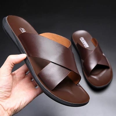Sandales en cuir véritable pour hommes, pantoufles de luxe, marque de mode, chaussures plates décontractées, antidérapantes, sandales de plage, Zapatos Hombre 40 gray