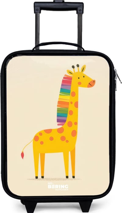 NoBoringSuitcases.com® - Kinderkoffer jongen - Kindertrolley meisje - Giraffe - Dier - Kleurrijk - Koffer kind lichtgewicht - Reiskoffer trolley voor kinderen - Koffertje met lichtgevende wieltjes - Rolkoffer zwart