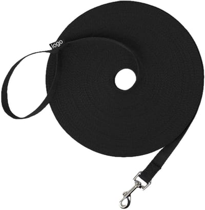 Hondenriem 20 Meter - Lange lijn - Trainingslijn - speurlijn - Nylon - 2cm breed - Zwart - Actieve en Middelgrote Honden - Hondenriem Sleeplijn - Looplijn voor Honden - Voor Training, Wandelen