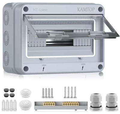 Verdeelkast opbouw IP65 - 12 modules met 5 terminals 7 connectoren voor buiten